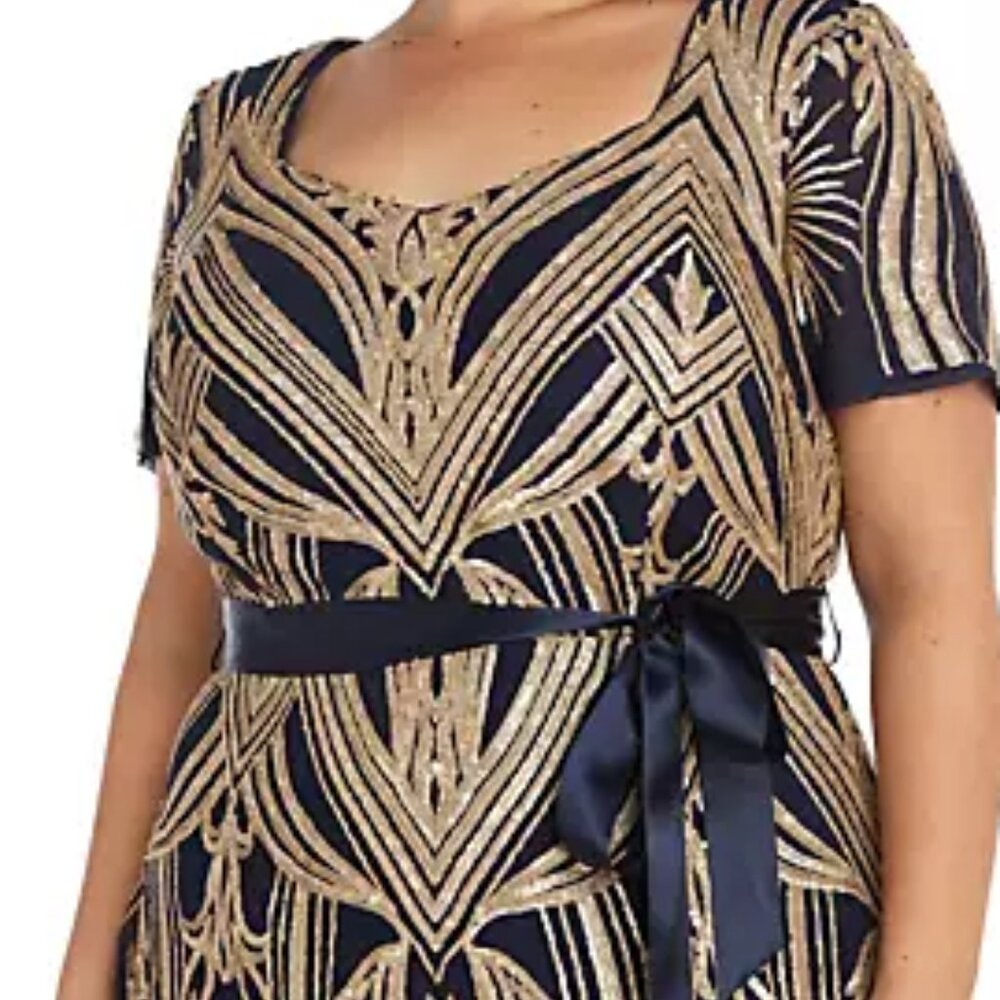 R & M Richards Sweetheart Neck Sequin Long Formal Dress 20W